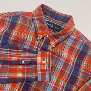 Ralph Lauren Button Down Shirt Mens L Multi-Color Excellent Custom Fit Plaid
